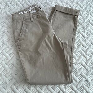 Eddie Bauer Flex Legend Wash Pants Khaki Brown Slim Leg Boyfriend Fit Stretch